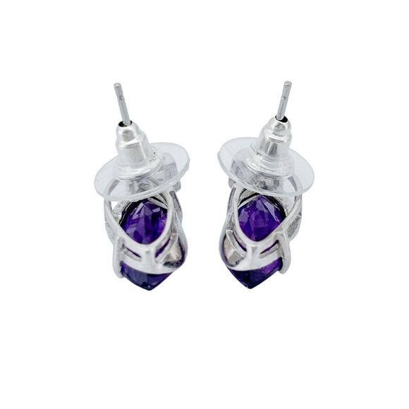 2 Missing Diamonds Sterling Silver Amethyst Diamond Accent Drop Earrings - Picture 2 of 7